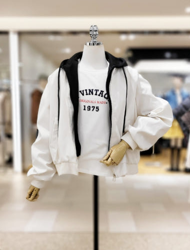 후드배색 레터링점퍼